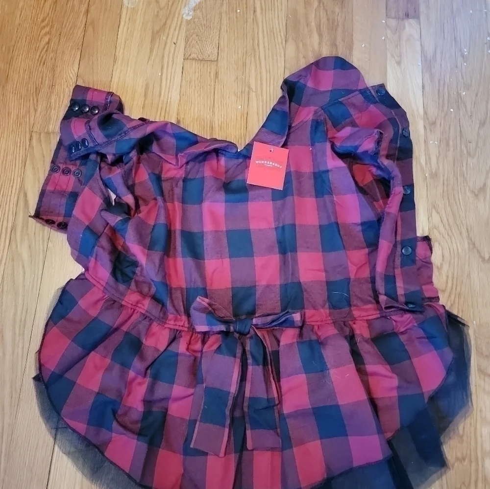 WONDERSHOP 𝅺Large Dress Bow & Tutu Dog Holiday Buffalo Plaid Check Red New T32